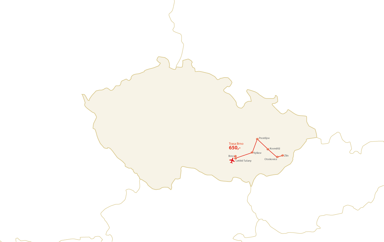 Mapa transferu k odletům z Brna