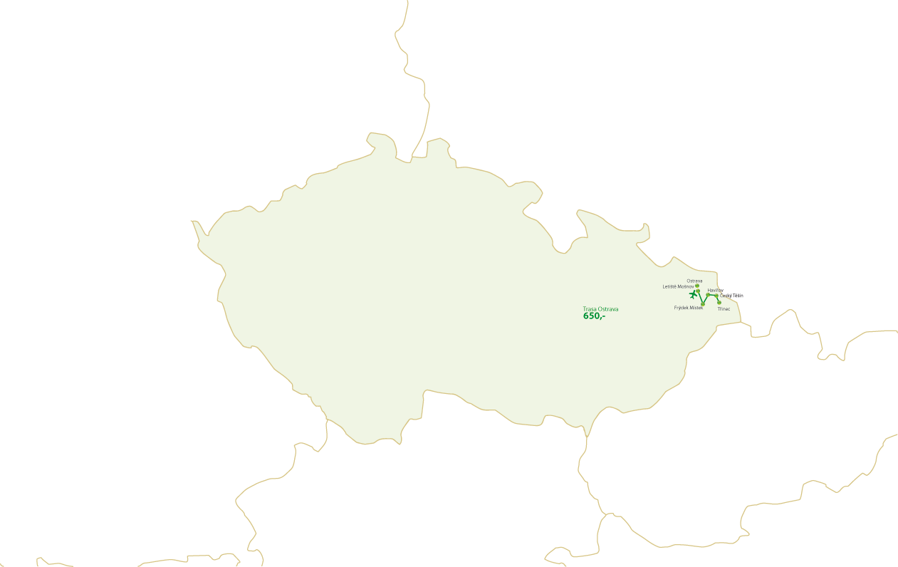 Mapa transferu k odletům z Ostrava