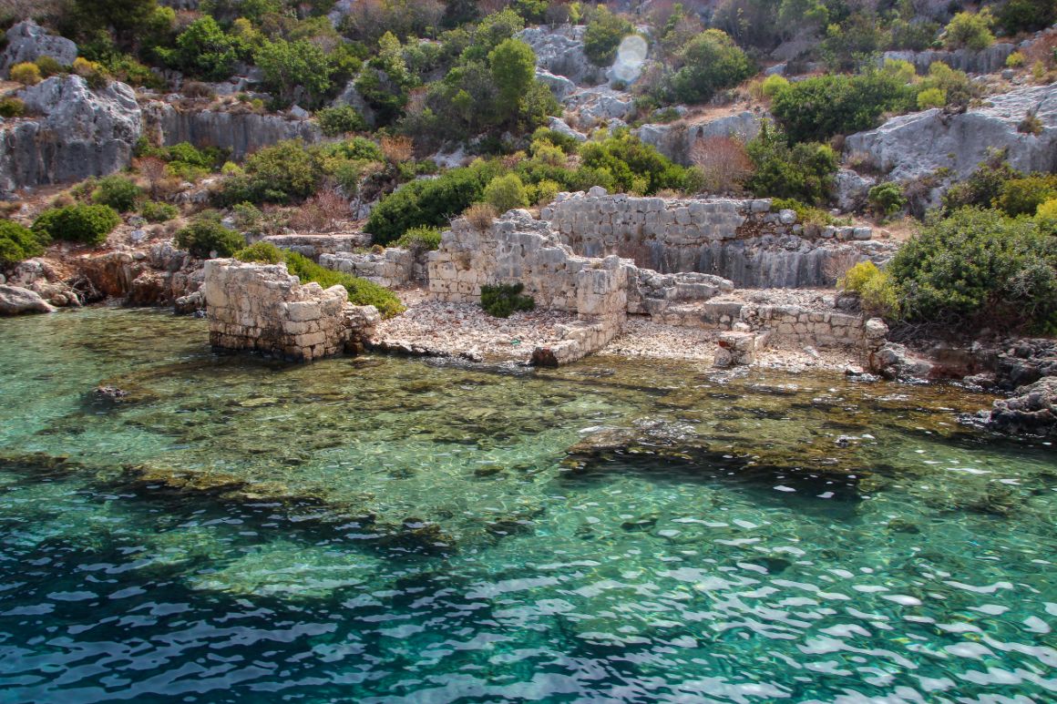 Zatopené město na ostrově Kekova, Turecko